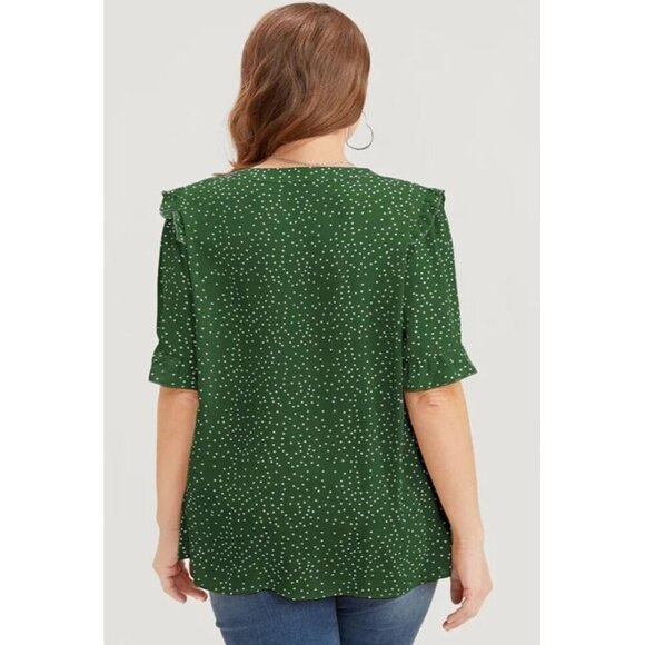 BloomChic Green & White Polka Dot V Neck Ruffle Blouse Plus Size 22/24 - Picture 2 of 8